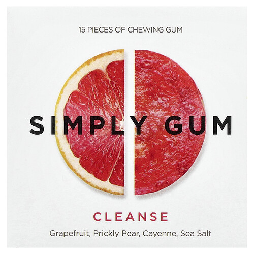 Simply Gum Chewing Gum, Cleanse, Grapefruit, Prickly Pear, Cayenne, Sea Salt, 15 Pieces