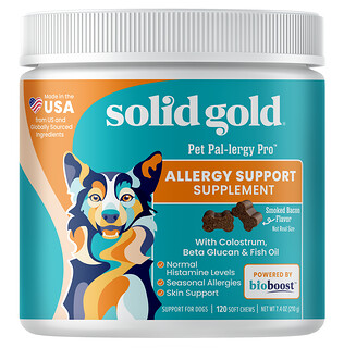 Solid Gold, Pet Pal-Lergy Pro™, Suplemento de refuerzo para la alergia, Para perros, Tocino ahumado, 120 bocadillos masticables blandos, 216 g (7,6 oz)