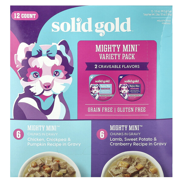 Solid Gold Mighty Mini™ Variety Pack, For Toy & Small Breed Dogs, 12 Count, 3.5 oz (99 g) Each