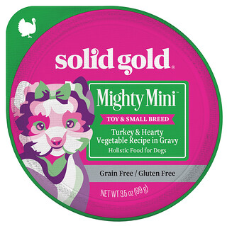 Solid Gold（ソリッドゴールド）, Mighty Mini™（マイティ ミニ）、トイ犬種＆小型犬用、ターキー＆ハーティ ベジタブル イン グレービー、99g（3.5オンス）