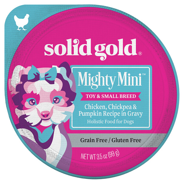 Solid Gold Mighty Mini™, For Toy & Small Breed Dogs, Chicken, Chickpea & Pumpkin Recipe in Gravy, 3.5 oz (99 g)