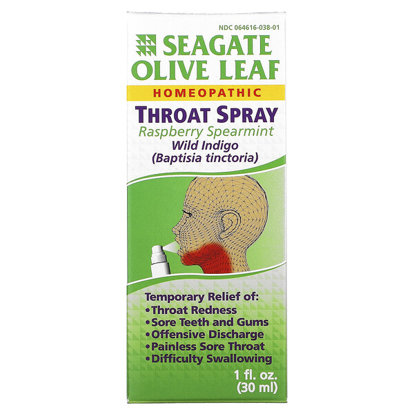 Seagate‏, Olive Leaf Throat Spray, Raspberry Spearmint, 1 fl oz (30 ml)