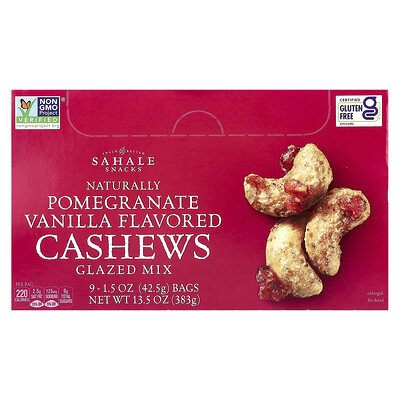 Sahale Snacks Glazed Mix Naturally Pomegranate Vanilla Flavored Cashews 9 Packs 1.5 oz (42.5 g) Each