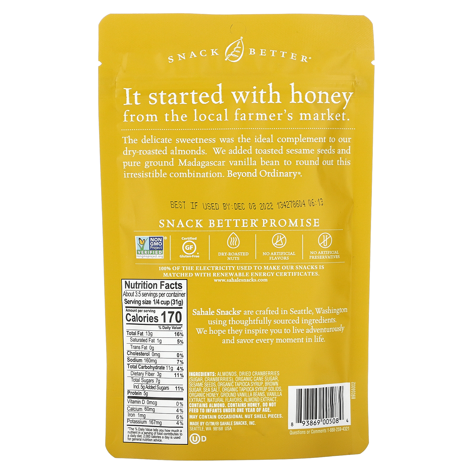 Sahale Snacks Honey Almonds Glazed Mix - Nut Snacks,