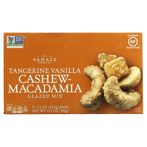 Sahale Snacks Glazed Mix, Tangerine Vanilla Cashew-Macadamia, 9 Packs, 1.5 oz (42.5 g) Each