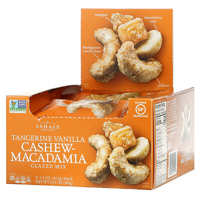 Sahale Snacks Глазированная смесь, мандарин, ваниль, кешью и макадамия, 9пакетиков, 42,5 г (1,5унции) каждый