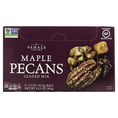 Sahale Snacks, Lasitettu sekoitus, vaahterasiirappipähkinät, 9 pakkausta, 42,5 g / pakkaus