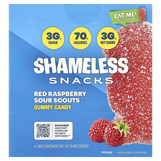 Shameless Snacks, Permen Permen Jeli, Red Rasberi Sour Scouts®, 6 Kantong, Masing-Masing 50 g 1,8 ons