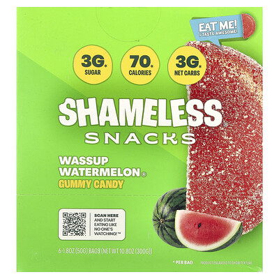 Shameless Snacks  Wassup Watermelon®  Gummy Candy  6 Bags  1.8 oz (50 g) Each