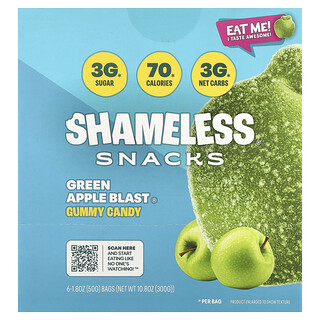 Shameless Snacks, Permen Permen Jeli, Green Apple Blast®, 6 Kantong, Masing-Masing 50 g 1,8 ons
