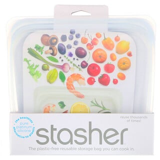 Stasher, 可重複使用矽樹脂食品袋，三明治大小，中號，透明，15液體盎司（450毫升）