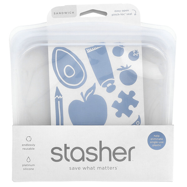 Stasher Reusable Storage Bag, Sandwich Size, Clear, 28 fl oz (828 ml)