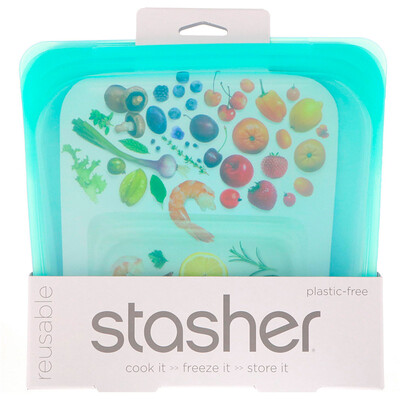 Купить Stasher Aqua, многоразовый силиконовый контейнер для еды, удобный размер для бутербродов, средний, 450 мл (15 жидк. унций)