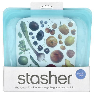 Stasher, Bolsa de silicona para alimentos, reutilizable, tamaño sándwich mediano, aqua, 15 oz líq. (450 ml)