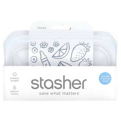 Stasher, Reusable Silicone Food Bag, Snack Size, Clear, 12 fl oz (355 ml)