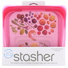Stasher, Bolsa de silicona reutilizable para alimentos, Tamaño para emparedado, Mediana, Frambuesa, 450 ml (15 oz. líq.)