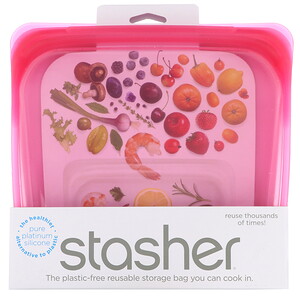 Отзывы о Stasher, Reusable Silicone Food Bag, Sandwich Size Medium, Raspberry, 15 fl oz (450 ml)