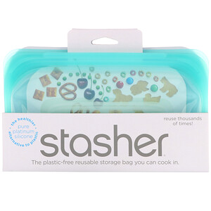 Отзывы о Stasher, Reusable Silicone Food Bag, Snack Size Small, Aqua, 9.9 fl oz (293.5 ml)