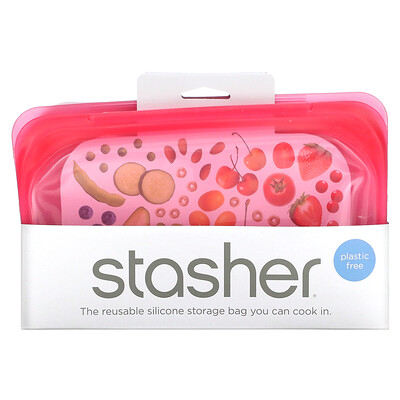 

Stasher, Reusable Silicone Storage Bag, Snack Size, Raspberry, 9.9 fl oz (293.5 ml)