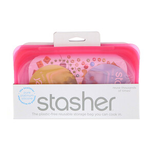 Отзывы о Stasher, Reusable Silicone Food Bag, Snack Size Small, Raspberry, 9.9 fl oz (293.5 ml)
