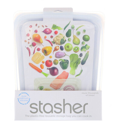 Stasher Многоразовый силиконовый пищевой контейнер на пол галлона, прозрачный, 1,92 л (64,2 жидк. унции)