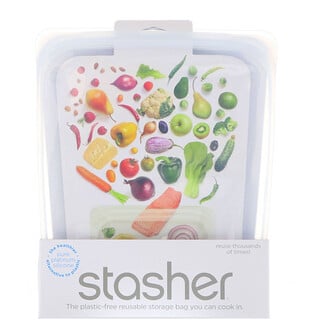 Stasher, حقيبة طعام من السيليكون قابلة لإعادة الاستخدام، حقيبة نصف غالون، نقية، 64.2 أونصة سائلة (1.92 ليتر)