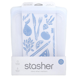 Stasher, Reusable Silicone Food Bag, Half Gallon, Clear, 1.89 l (64 fl oz)
