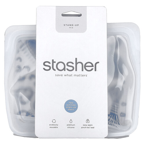 Stasher Reusable Silicone Food Bag, Stand Up Mid, Clear, 56 fl oz (1,656 ml)