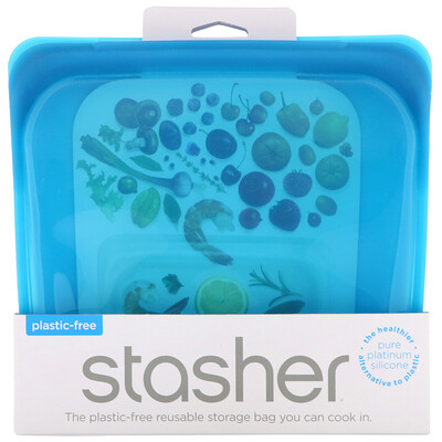 Stasher Reusable Silicone Food Bag, Sandwich Size/Medium, Blueberry, 15 fl oz (450 ml)