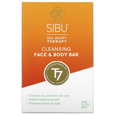 Sibu Beauty Sea Berry Therapy, очищающее твердое мыло для лица и тела, с облепиховым маслом, T7, 3,5 унции