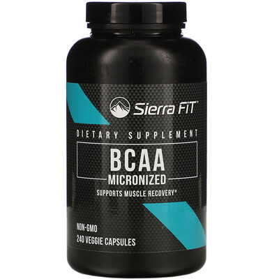 Sierra Fit микронизированные BCAA, аминокислоты с разветвленной цепью, 1000 мг в 1 порции, 240 растительных капсул