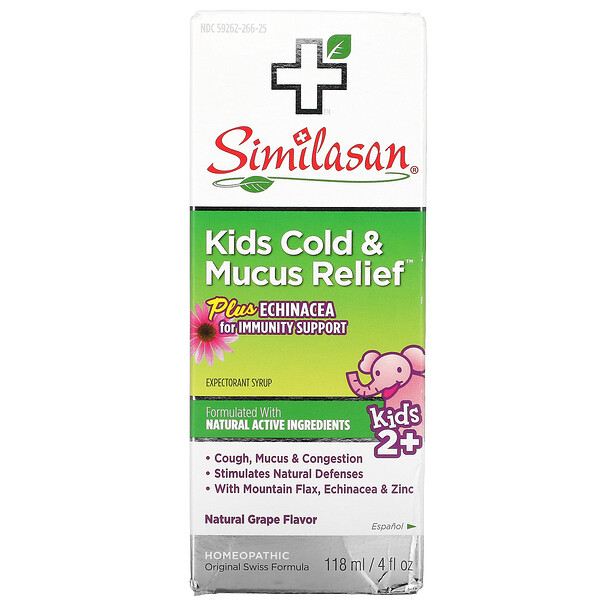 Kids Cold & Mucus Relief, Kids 2+, Grape Flavor, 4 fl oz (118 ml)