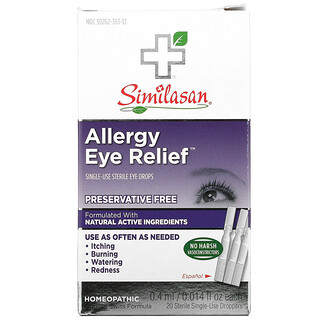Similasan, Глазные капли для снятия аллергии, 20 стерильных одноразовых пипеток по 0,4 мл (0,014 жидк. Унции)