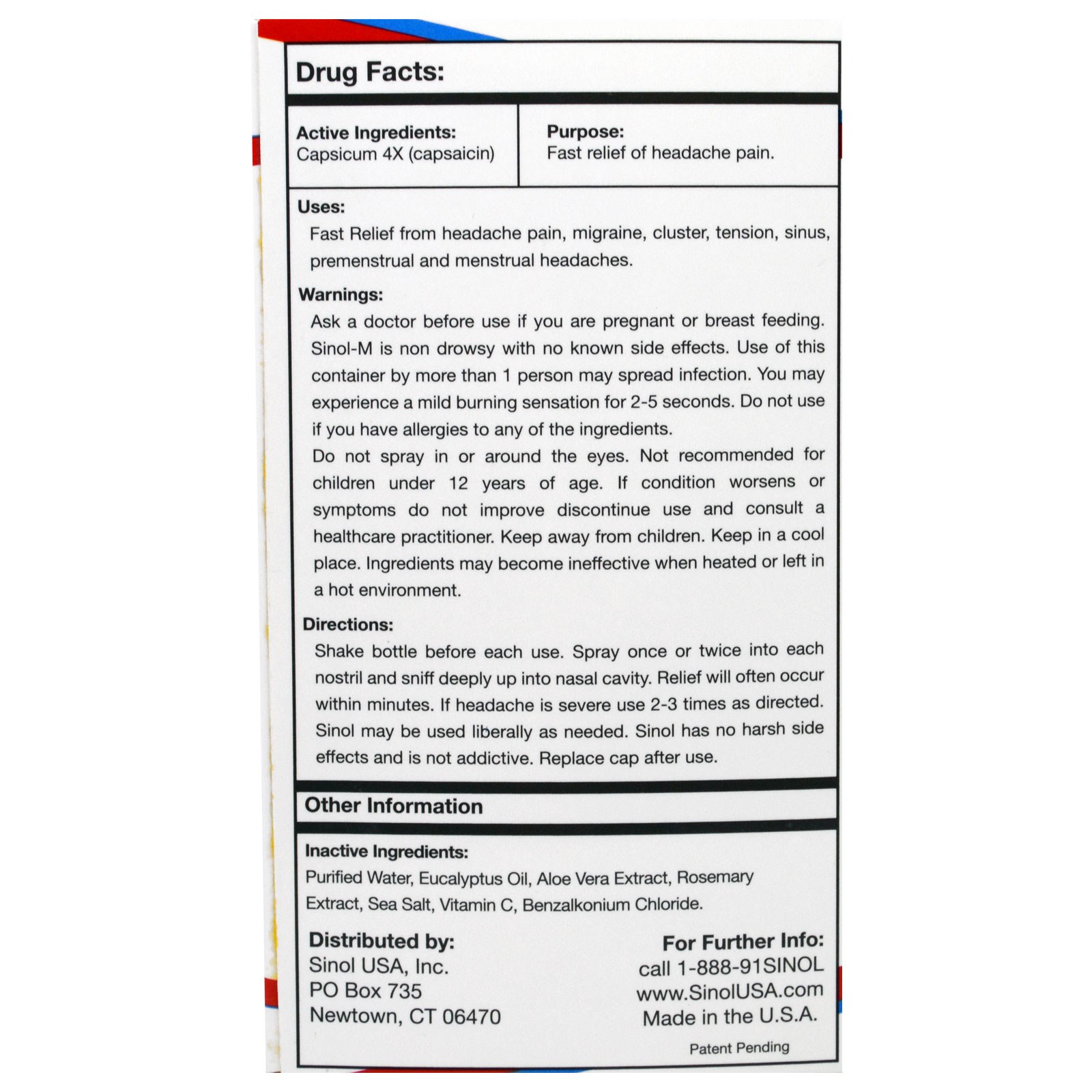 Sinol, SinolM, AllNatural Nasal Spray, Fast Headache Relief, 15 ml iHerb