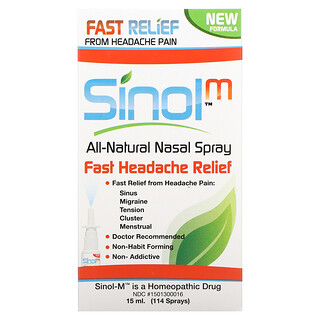 Sinol, SinolM, Spray Nasal 100% Natural, Alívio Rápido para a Dor de Cabeça, 15 ml