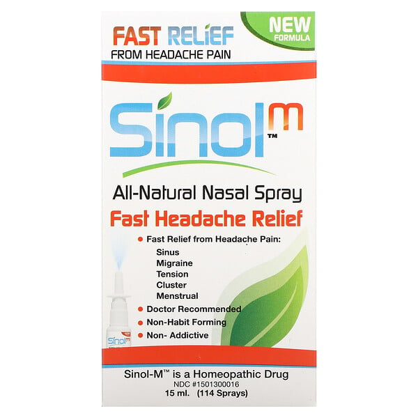 SinolM, All-Natural Nasal Spray, Fast Headache Relief, 15 ml