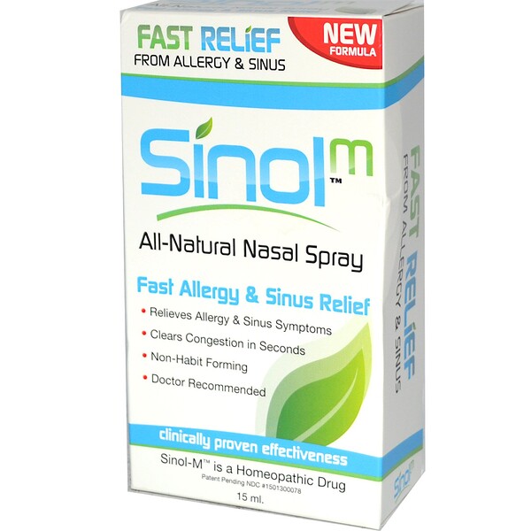 Sinol‏, SinolM, תרסיס אף 100% טבעי, הקלה מהירה לתופעות אלרגיה וסינוסים, 15 מ“ל