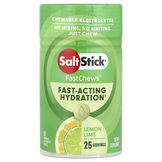 SaltStick, FastChews®, Chewable Electrolytes, Kautabletten für Elektrolyte, Zitrone-Limette, 50 Kautabletten