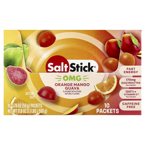 SaltStick, Energy Gummies, Orange Mango Guava, 10 Packets, 1.76 oz (50 g) Each