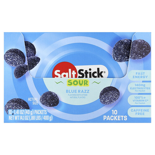 Saltstick Energy Gummies, Sour Blue Razz, 10 Packets, 1.41 oz (40 g) Each