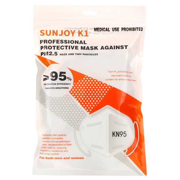 SunJoy, KN95, профессиональная защитная одноразовая маска для лица, 10 упаковок