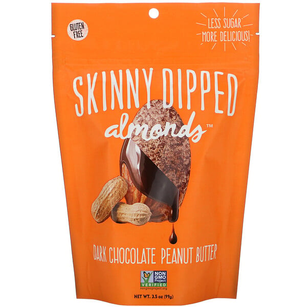 SkinnyDipped‏, Almonds، زبدة الفول السوداني والشيكولاتة الداكنة، 3.5 أونصة (99 جم)