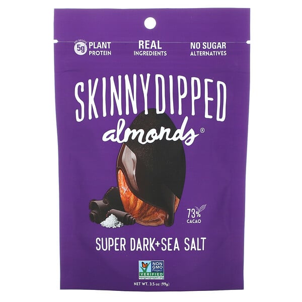 SkinnyDipped, Тонкий миндаль, супер темный с морской солью, 99 г (3,5 унции)