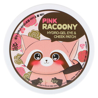Secret Key, Patchs de gel hydratant pour les yeux et les joues Pink Racoony, 60 patchs