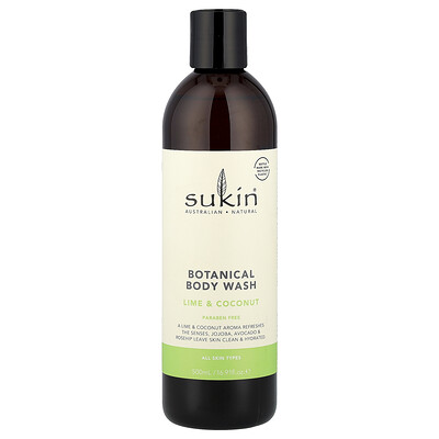 Sukin, Jabón líquido para el cuerpo botánico, Para todo tipo de piel, Lima y coco, 500 ml (16,91 oz. líq.)