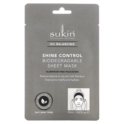 

Sukin Oil Balancing Shine Control Biodegradable Beauty Sheet Mask 0.85 fl oz (25 ml)