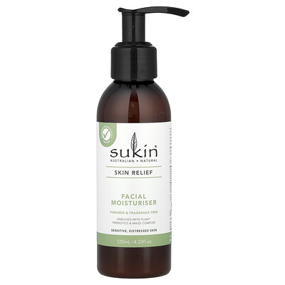 Sukin , Skin Relief, Facial Moisturiser, Sensitive, Distressed Skin, Fragrance Free, 4.23 Fl Oz (125 Ml)
