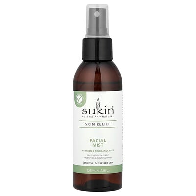 Sukin, Skin Relief, Bruma facial, Piel sensible y estresada, Sin fragancia, 125 ml (4,23 oz. líq.)