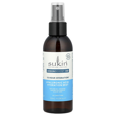 Sukin, AquaBoost 3D, Bruma hidratante con ácido hialurónico, Todo tipo de piel, 125 ml (4,23 oz. líq.)
