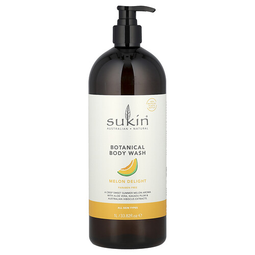 Sukin Botanical Body Wash, All Skin Types, Melon Delight, 33.82 fl oz (1 l)